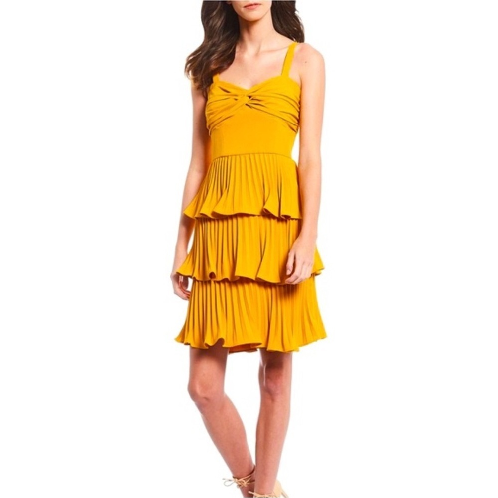 Gianni Bini Mustard Ruffle Tiered Yellow Mini Dress